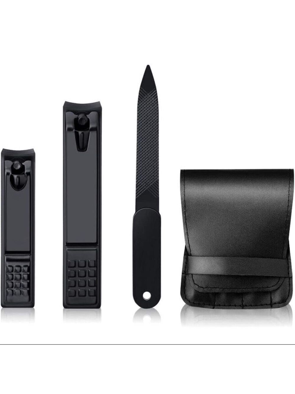 New-3pcs Nail Clippers Set With Nail File & Faux Leather Carry Case Black